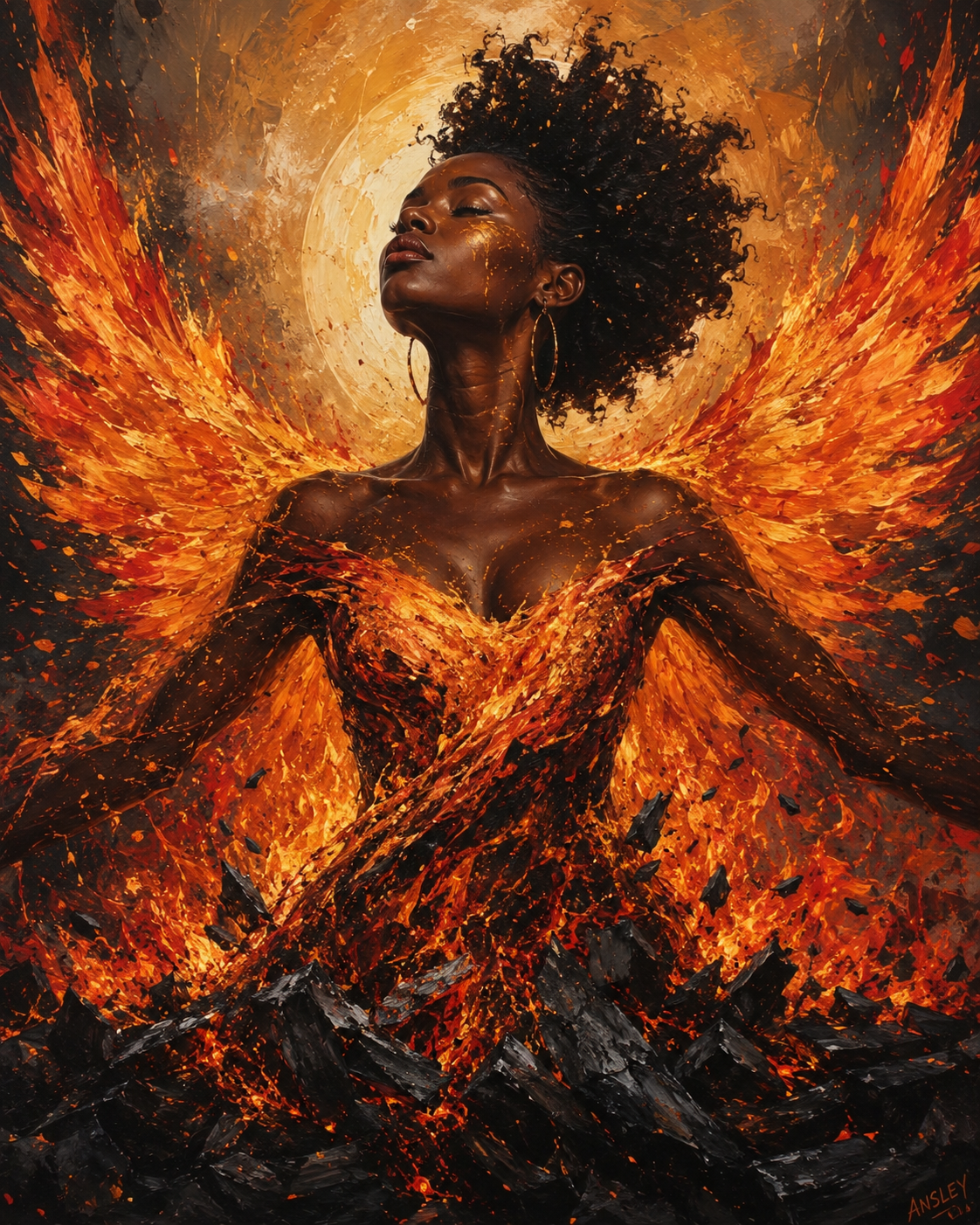 Phoenix Rising Wall Art, Resilience Transformation Rebirth (40 x 60 in) Canva