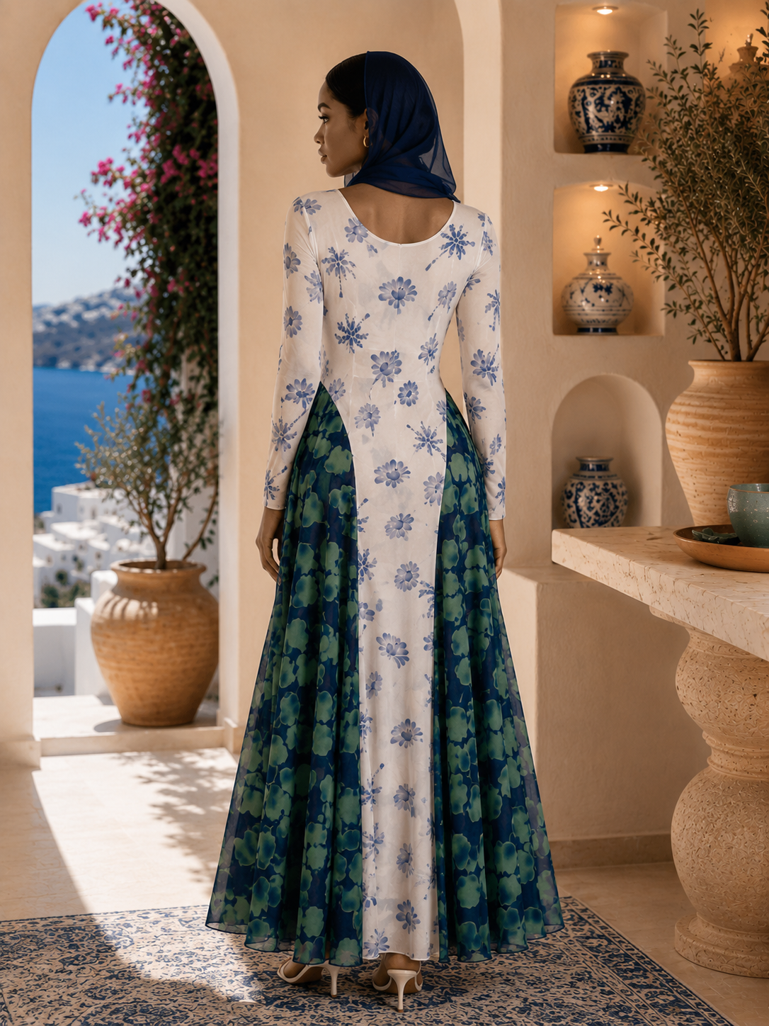 IMPERIALE Santorini Bloom Luxe Maxi Dress & Scarf Set