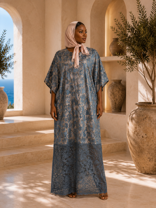 IMPERIALE Azure Bloom Luxury Floral Kaftan - One Size