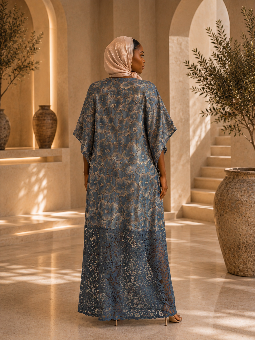 IMPERIALE Azure Bloom Luxury Floral Kaftan - One Size