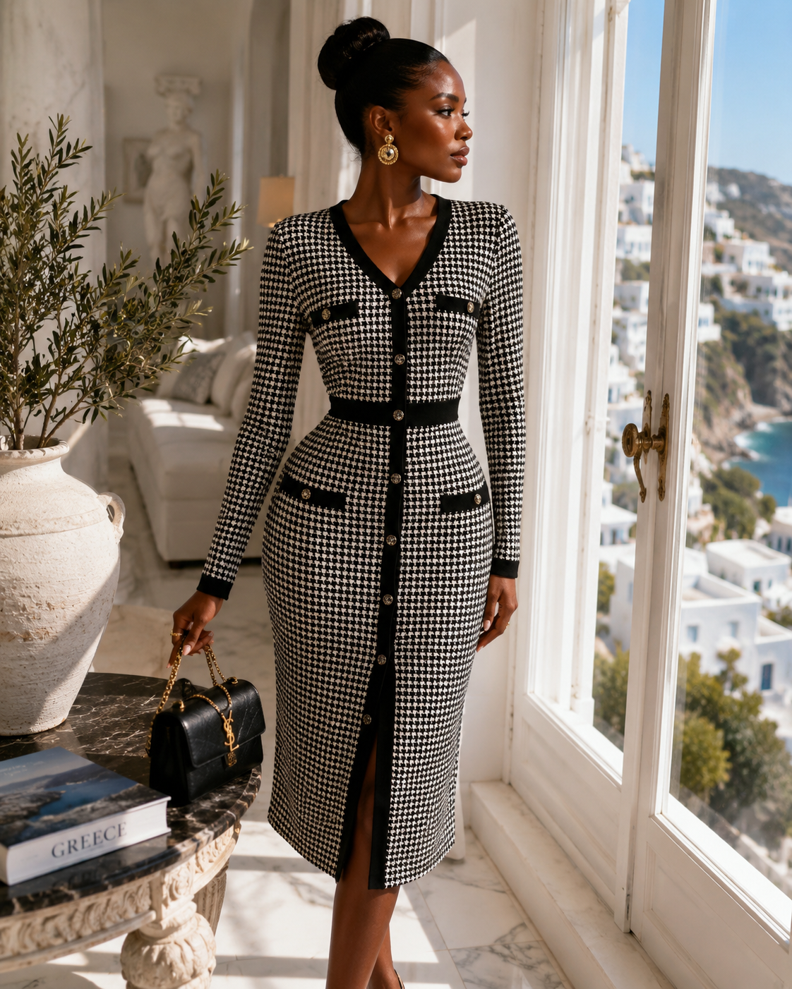 IMPERIALE Monaco Prestige Houndstooth Midi Dress
