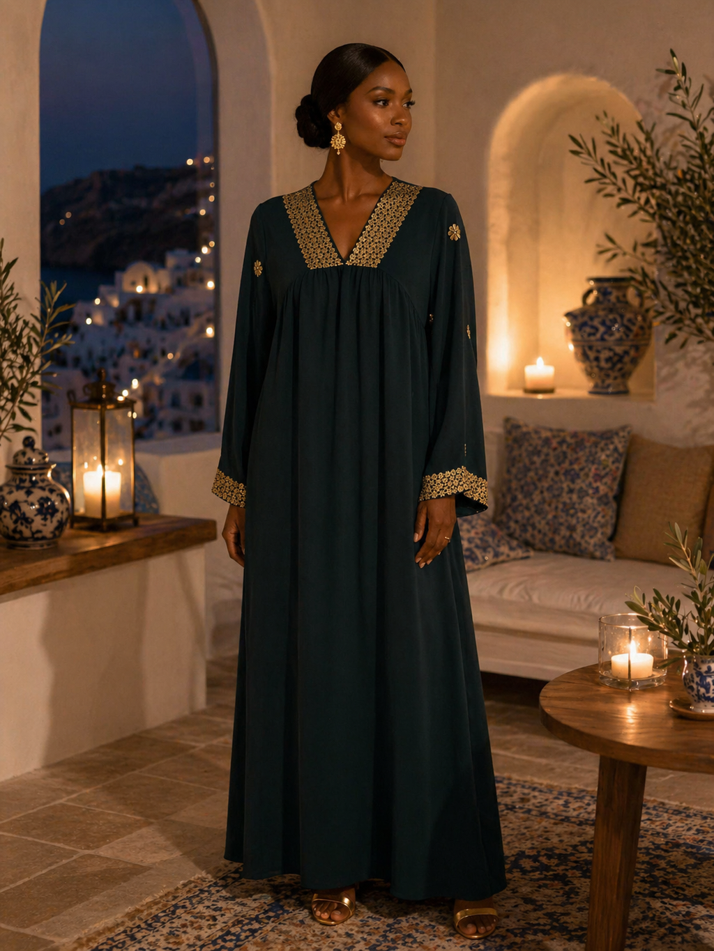 IMPERIALE Royal Emerald Embroidered Maxi Gown - Large