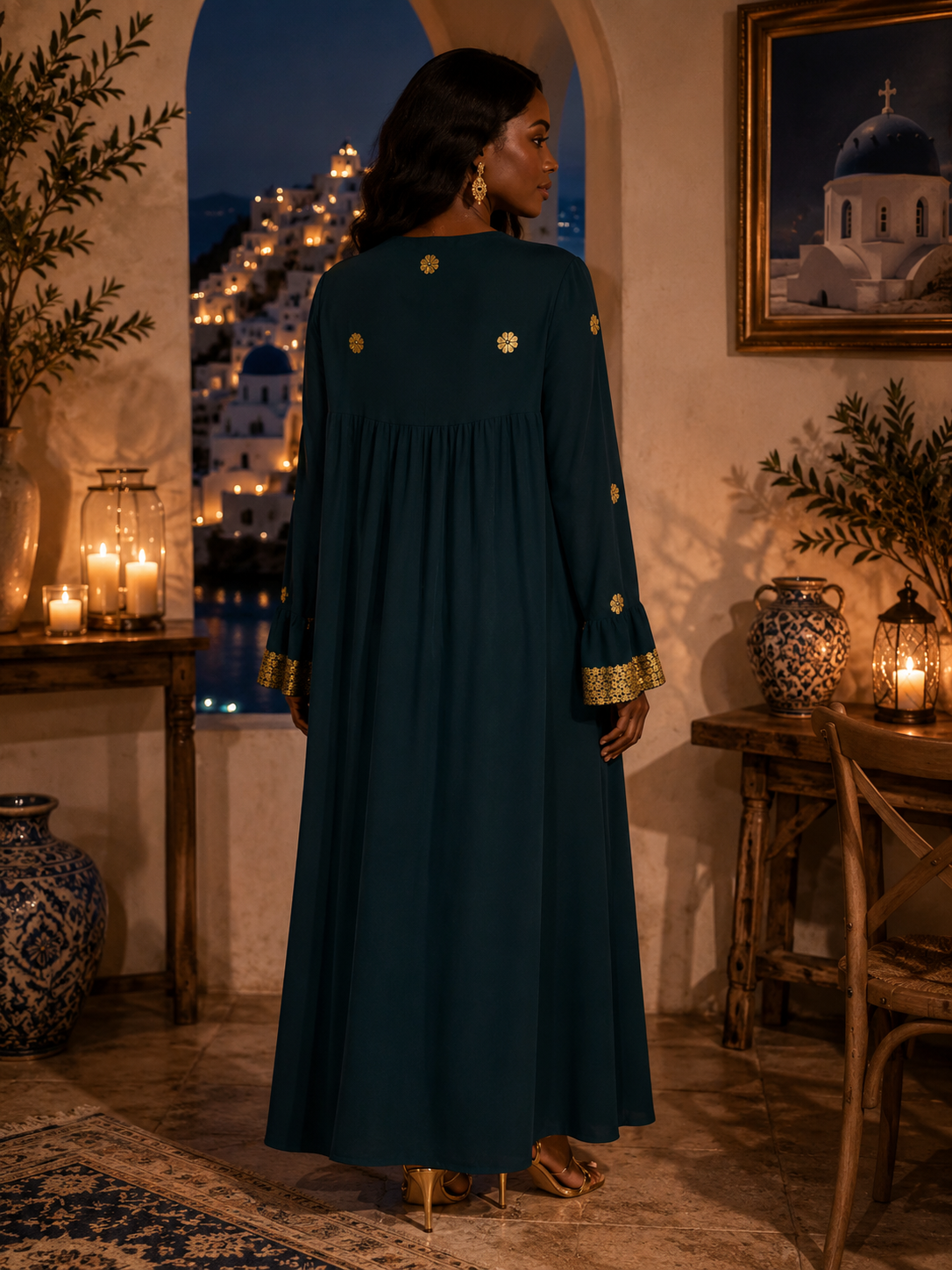 IMPERIALE Royal Emerald Embroidered Maxi Gown - Large
