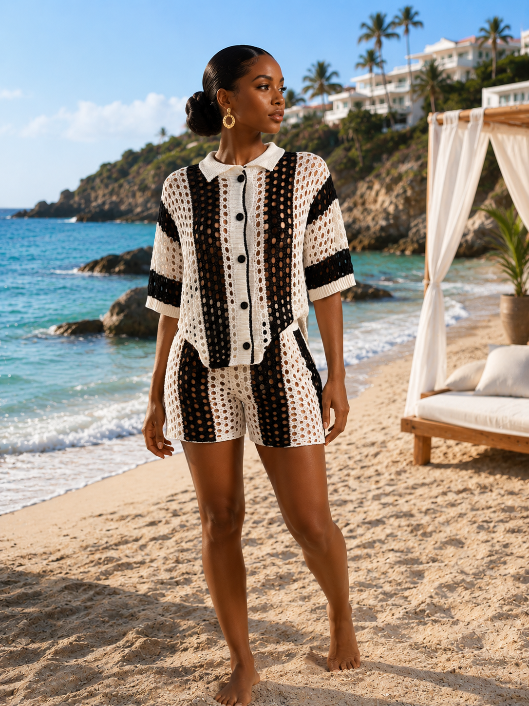 IMPERIALE Monaco Noir Crochet Resort Set