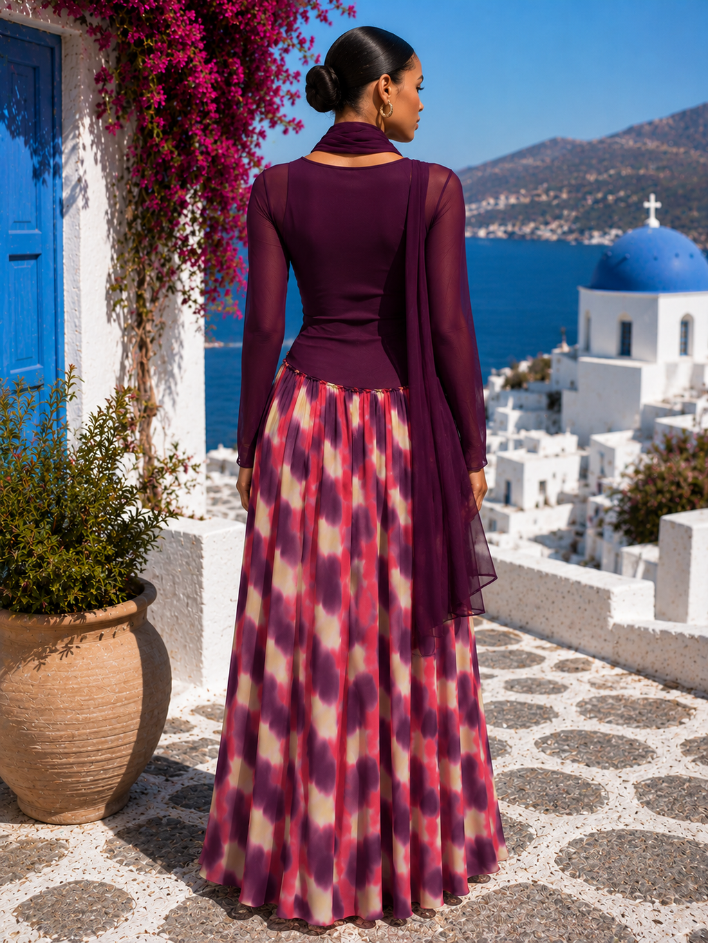 IMPERIALE Royal Orchid Printed Maxi Dress & Chiffon Scarf Set