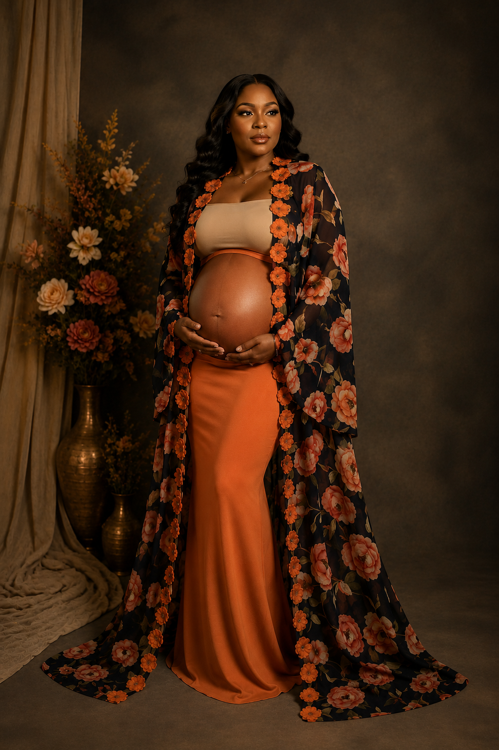IMPERIALE Fleur d'Amour Luxury Floral Chiffon Maternity Drape Cape