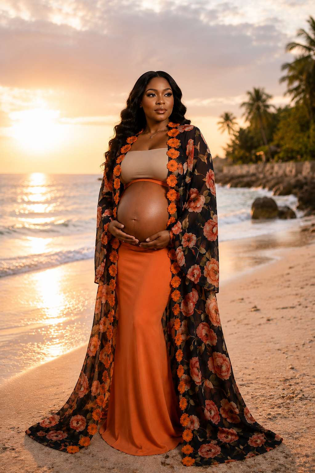 IMPERIALE Fleur d'Amour Luxury Floral Chiffon Maternity Drape Cape