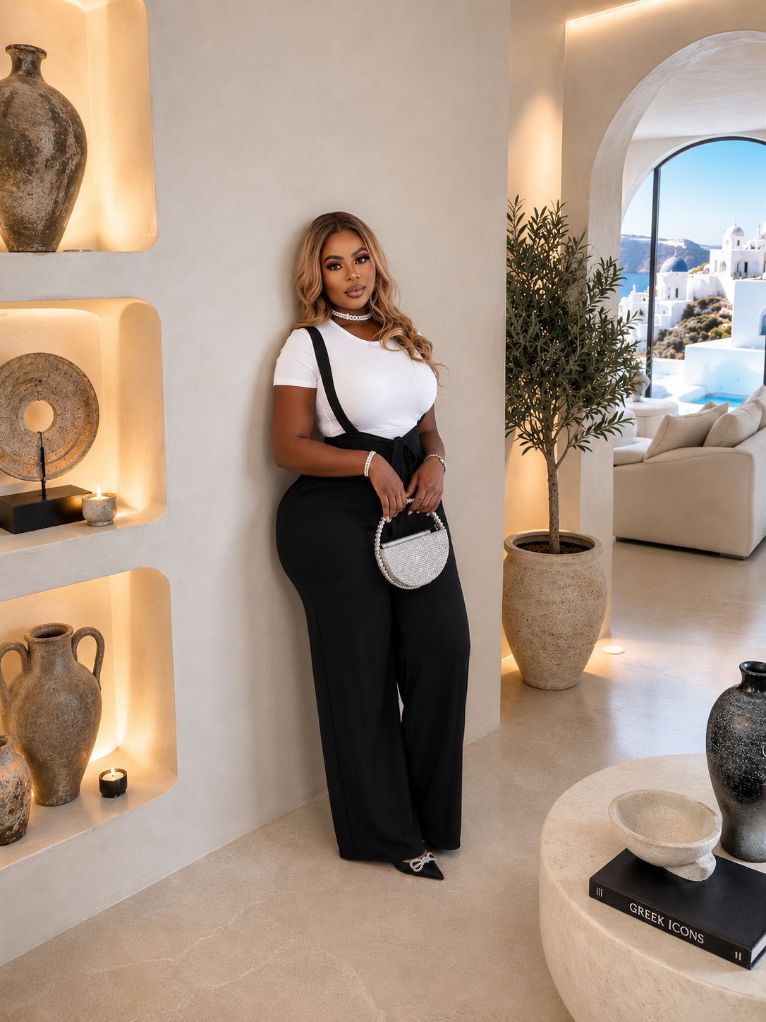 IMPERIALE Milan Suspender Wide-Leg Jumpsuit Set