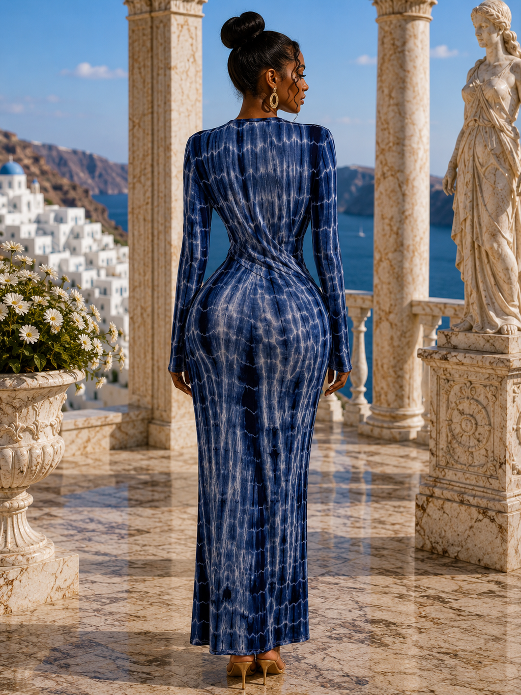 IMPERIALE Santorini Ocean Tie-Dye Maxi Dress