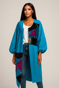 OLORI Sequin Patch Kimono – Teal Luxe Statement Coat (2X — 3X) Plus Size Edition