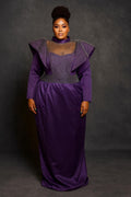 ADEBÍYẸ Royal Brocade Gown – Majestic Purple with Metallic Net Overlay (2X–3X) Plus Size Edition