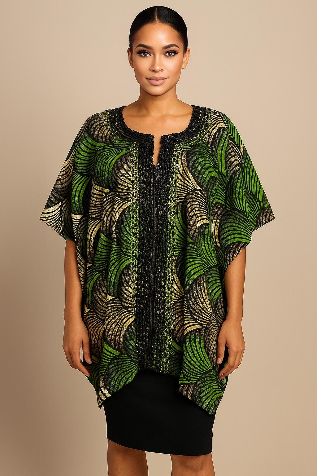 IMPERIALE “Awójú” Royal Sequin Panel Kimono Jacket (Green • Gold • Black) (L - 2X) — Awójú = “Highly Admired / One who is seen with honor.”
