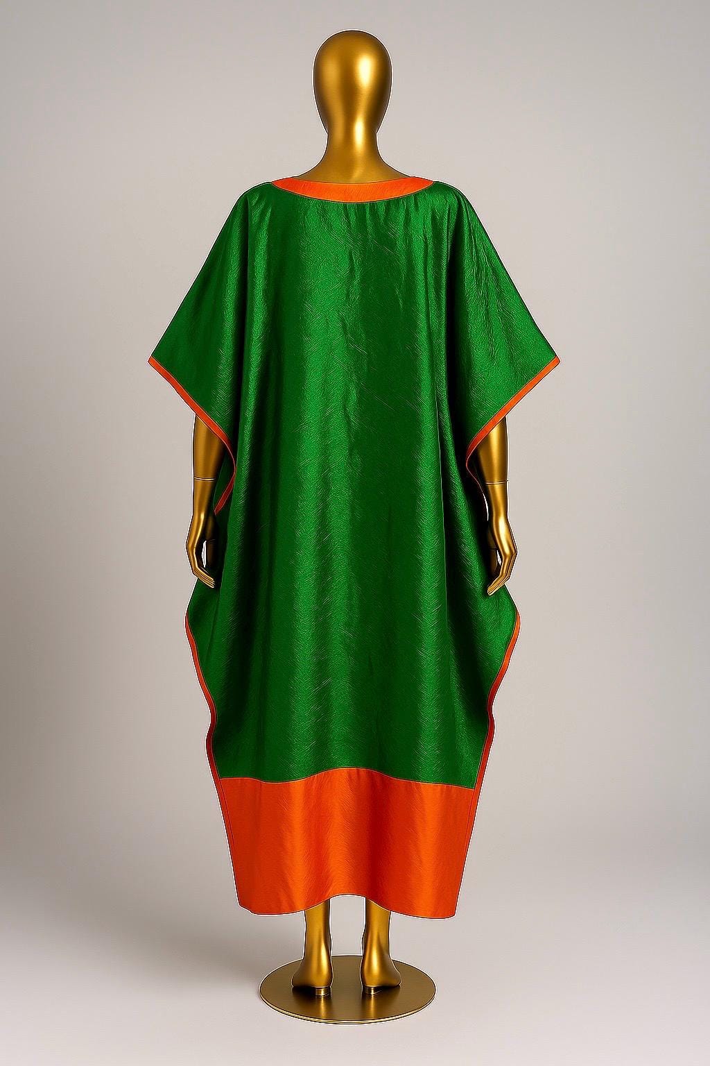 The Regal Empress – Green Brocade & Orange Mikado Bubu Kaftan