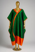The Regal Empress – Green Brocade & Orange Mikado Bubu Kaftan