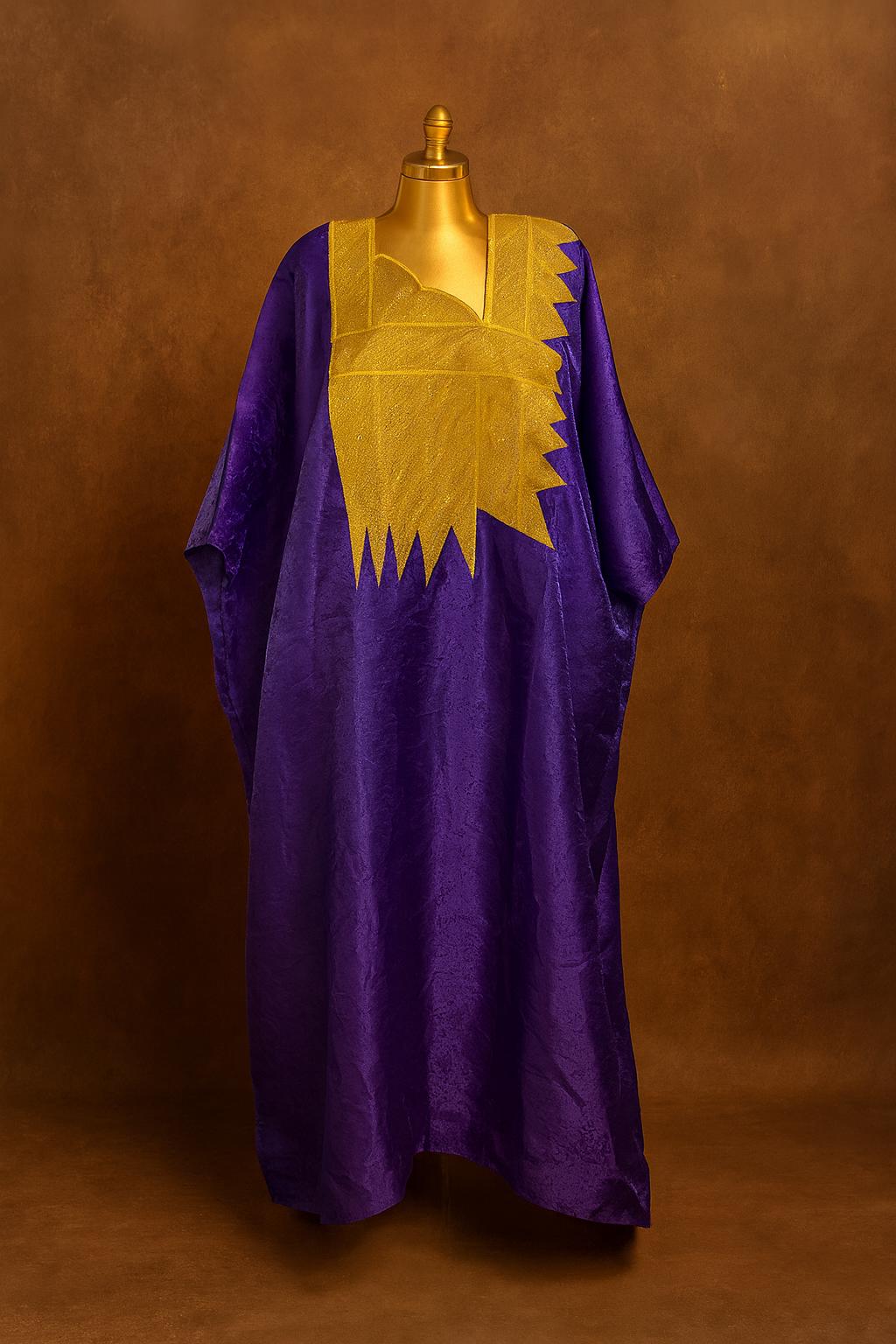 Ola Ade — Royal Mikado Kaftan — Purple Majesty with Gold Embroidery (1X–3X) Plus Size Edition