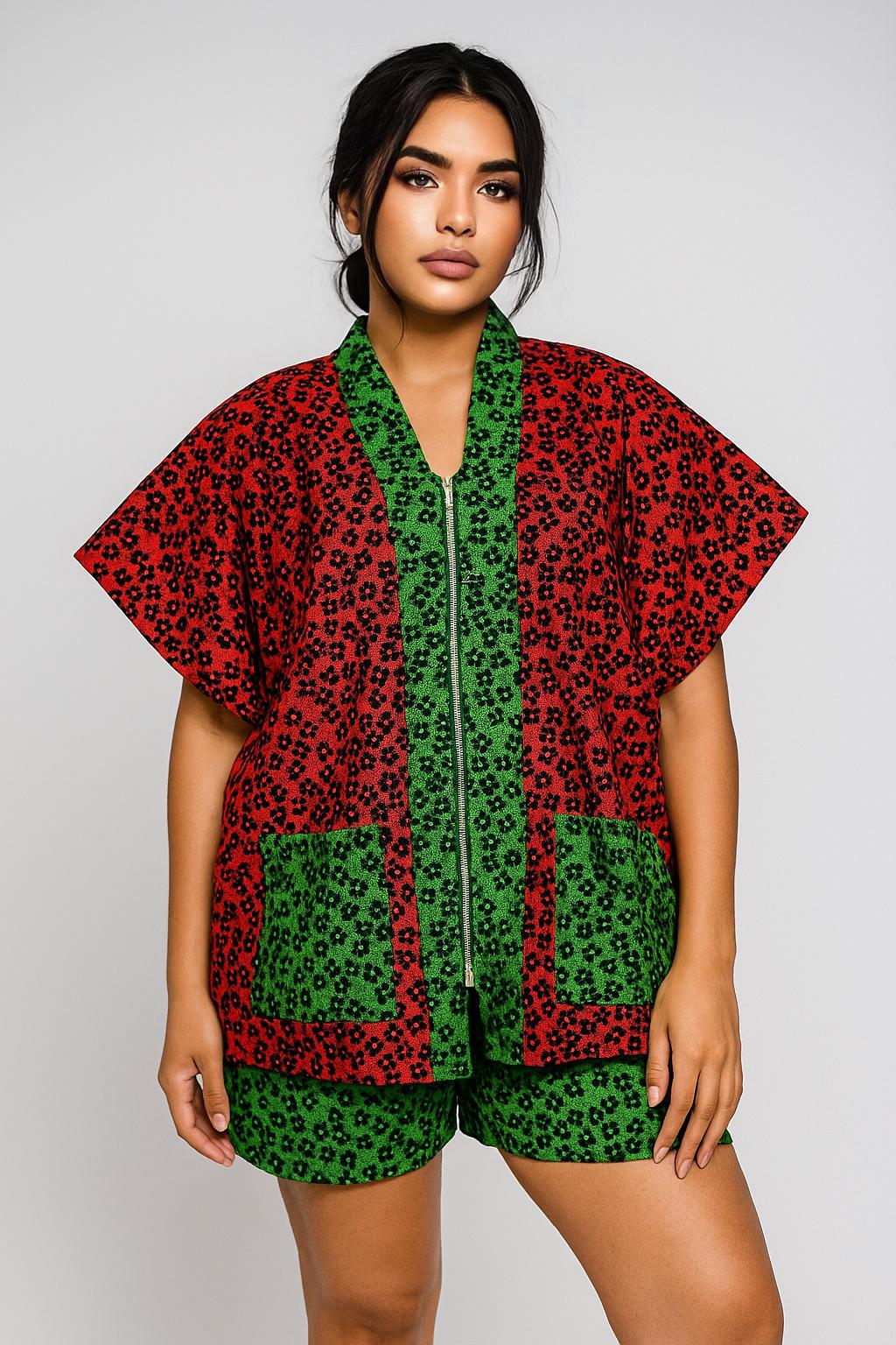 IMPERIALE “Ìrètí” Ankara Stoned Set (Green × Red)