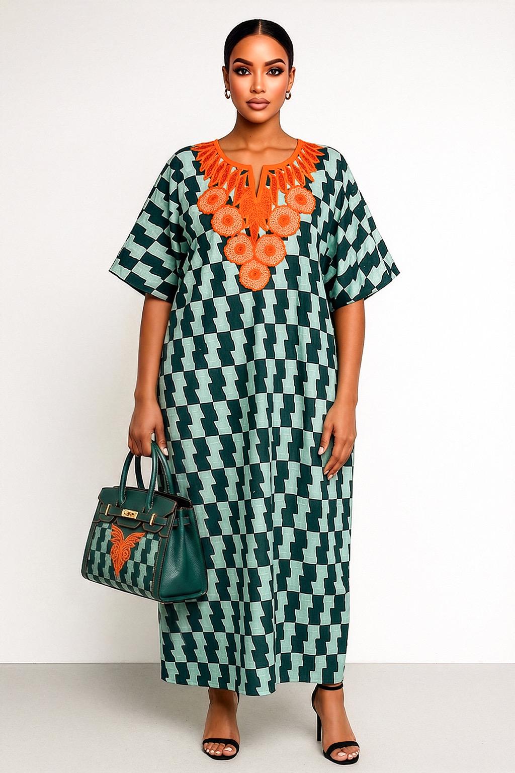 IMPERIALE “MoreNike” Emerald Glow Embroidered Ankara Bubu Kaftan